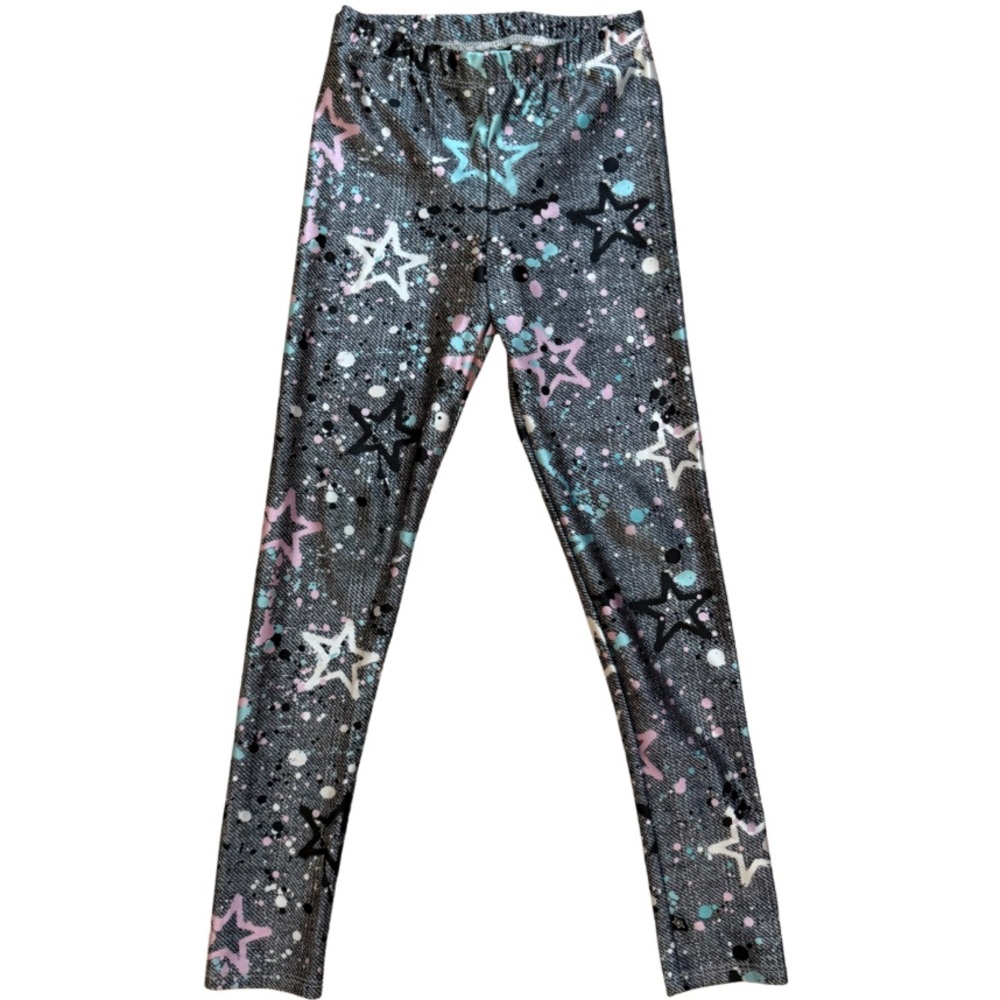 Pixielane girls simply soft black splatter denim legging  7 excellent condition